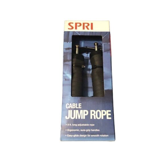 SPRI CABLE JUMP ROPE Adjustable 9 ft Covered Steel Cable Jump Rope, Black NEW - Picture 1 of 4